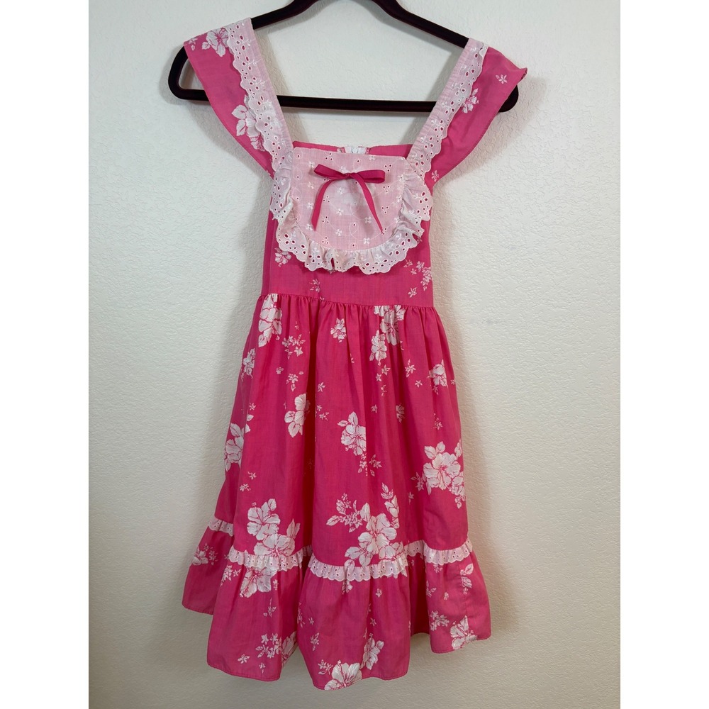 Vintage Kole Kole Hawaii Dress Girls 10 Pink‎ Floral Eyelet Lace Sun Dress